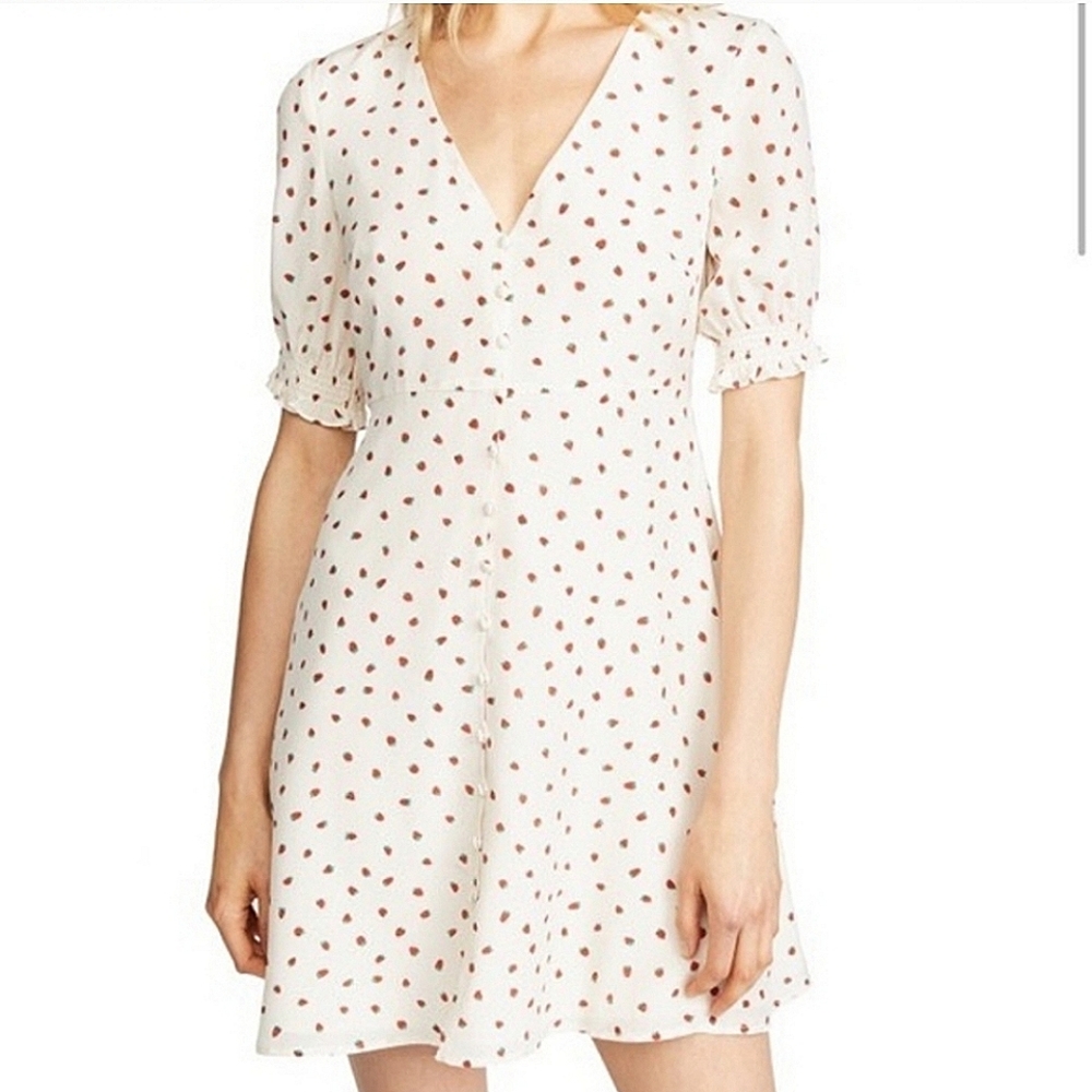 Madewell 100% Silk Strawberry Print Minidress size 8 off-white